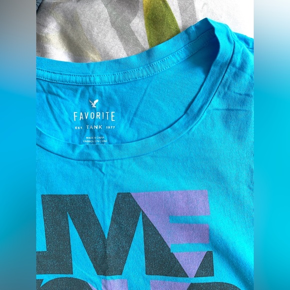 🌟PRICE DROP🌟 LIKE NEW! AMERICAN EAGLE “Live Your Life” blue cropped TANK TOP - Picture 3 of 4